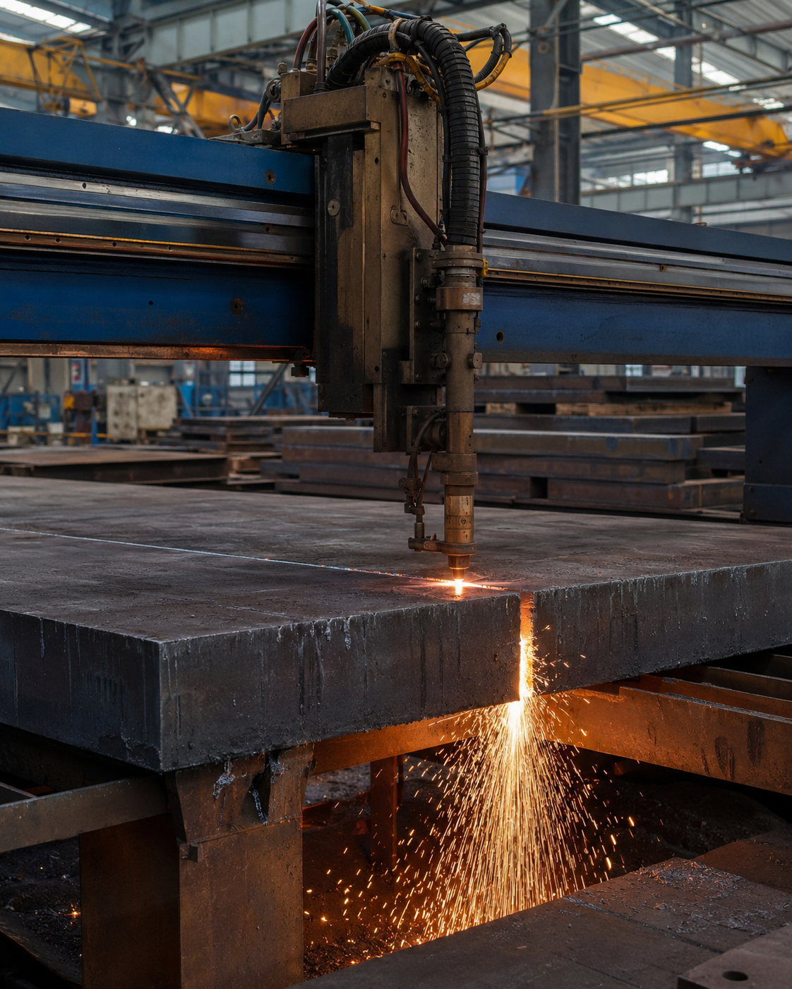 CNC flame cutting of heavy steel plate at VHOFAB